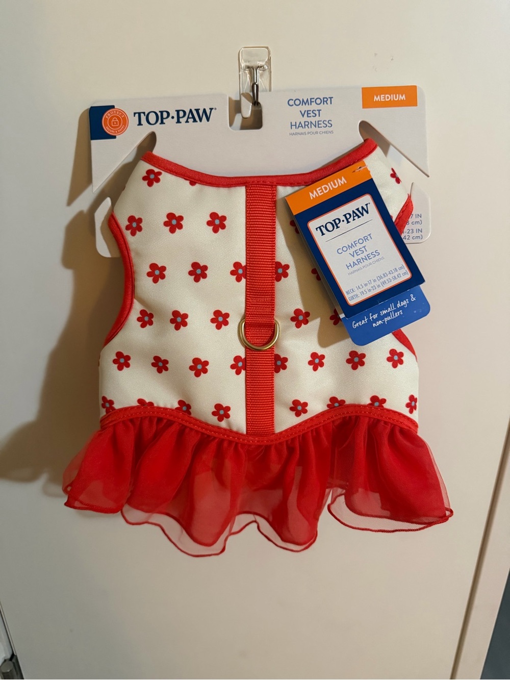 Top Paw Red & White Floral Comfort Vest Harness with Red Tulle Skirt